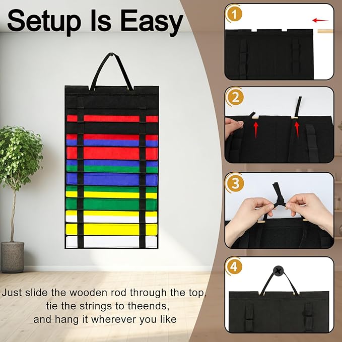 Dynoro Karate Belt Display Rack Holds 12 Belts - Premium Wall Mountable Martial Arts Belt Organizer for Karate, Taekwondo, Judo & BJJ, Ideal Gift for Learners, Teens and Adults (Belt Not Included)
