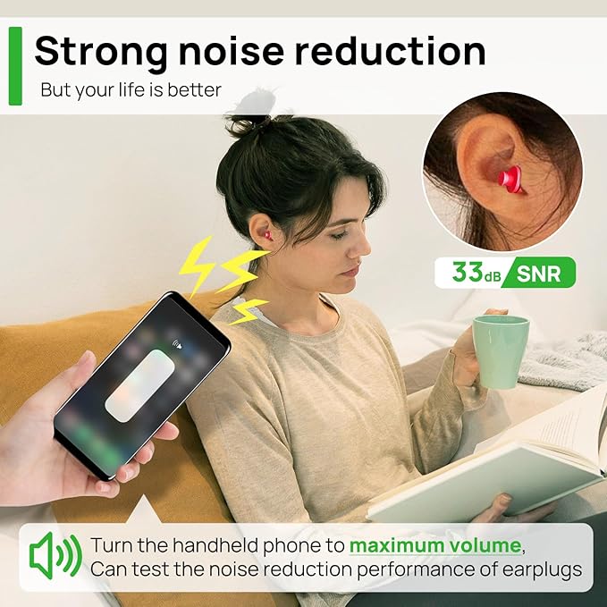 Ear Plugs for Sleeping Noise Cancelling,Reusable Earplugs for Sleeping, Concert, Snoring, Travel, Comfortable Type,33dB NRR 8 Pairs 2 Colors2