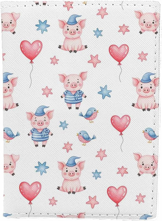 Cute Pig Passport Holder for Travel Love Happy Fashion Art PU Leather Passport Cover Wallet Cute Passport Card Holder for Women and Men