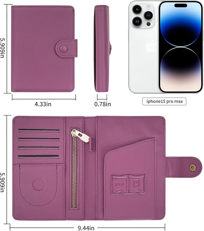 WASON Leather Passport Cover Wallet - Travel Passport Holder with RFID, Card Slots, Cash Pocket, Coin Purse, Tracker Slot, Boarding Pass and Ticket Organizer for Men and Women (Purple)
