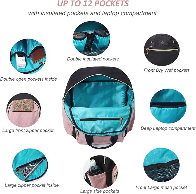 Diaper Bag Backpack, Large Capacity Multifunction Baby Essentials Fashion Travel Pack Linen Canvas office Laptop Bag (Linen Pink)