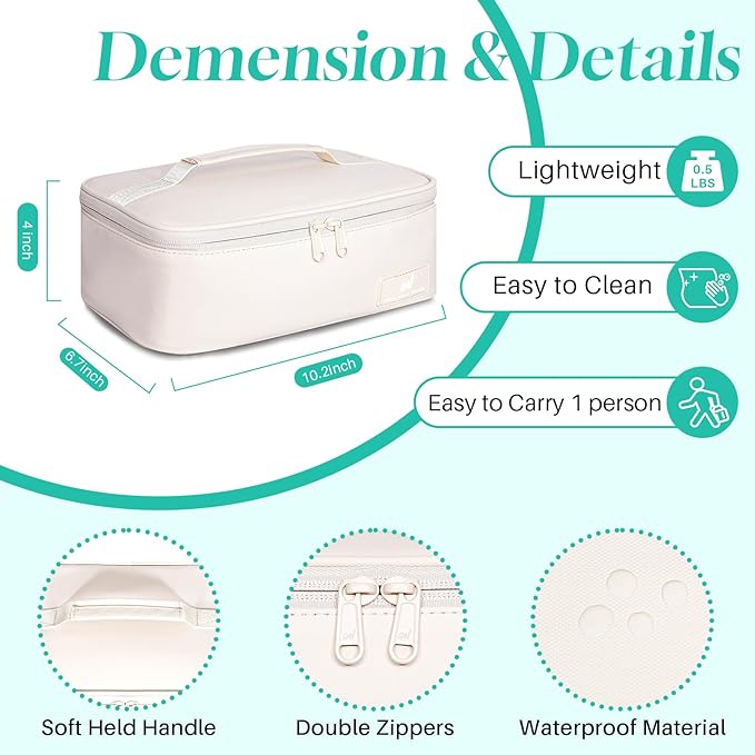NOL Natural Organic Lifestyle Insulated Lunch Bag for Adults – Compact Cooler Lunch Box with Food-Grade Lining, Waterproof Lunch Bag for Work, Travel | Portable Thermal Meal Tote with Handle, Cream