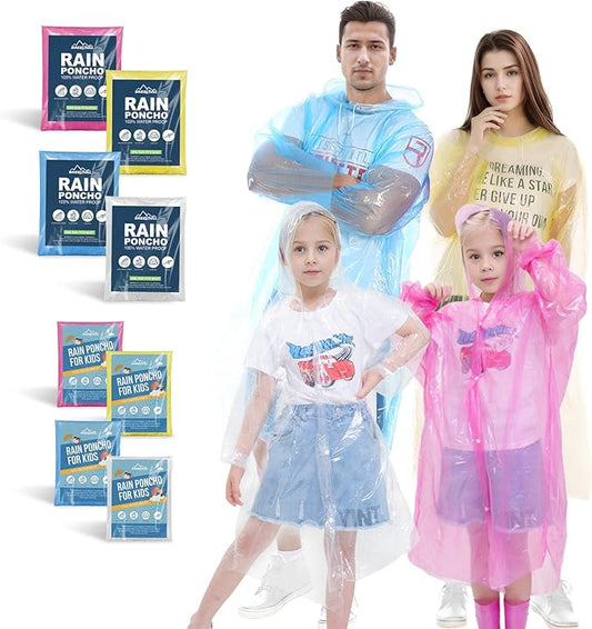 Disposable Rain Ponchos for Kids,Rain Ponchos Family Pack,Clear Kids Ponchos,Individually Wrapped.