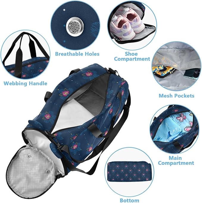 Flor De Mayo Midnight Blue Kids Cute Gym Bag with Shoes Compartment Multifunctional Sport Gym Tote Bags for Beach Swim Bags Pool Sports bolsa para hombre