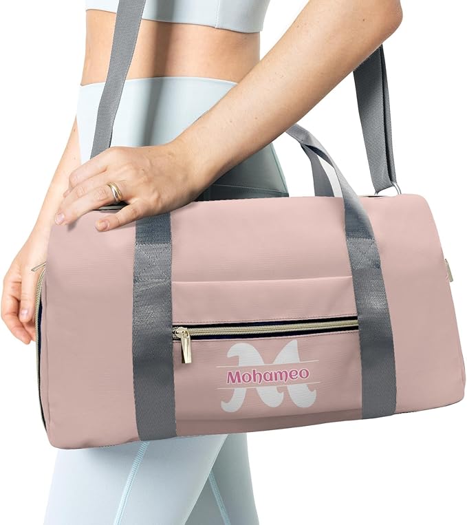 Personalized Tactical Gym Bag For Men，Custom Travel Duffel Bag with Name，Sports Workout Travel Bag with Shoes Compartment-Pink letters