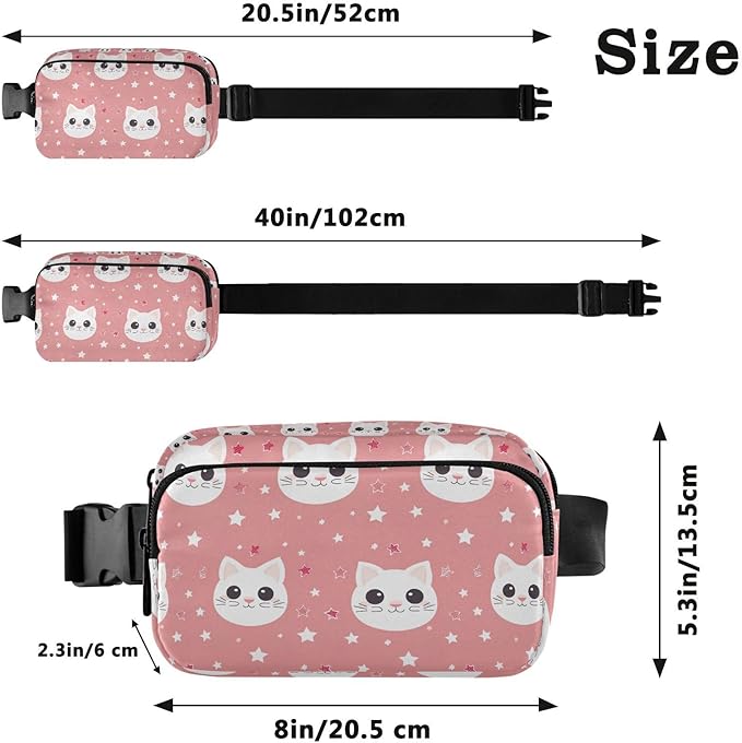 Kawaii White Cat Fanny Pack for Women Men Water Resistant Fashion Waist Packs with Adjustable Strap Belt Bag for Travel Workout Jogging Hiking 21219519