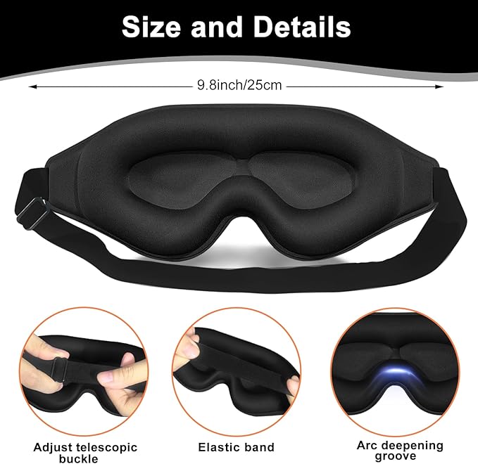 3D Advanced Eye Mask for Sleeping,Soft and Lightweight Sleep mask，Sleep Eye Mask for Men Women，lash Sleeping mask for lash Extensions (Black)