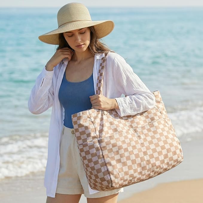 G4Free XL Beach Bag Waterproof Sandproof, Large Foldable Beach Tote with Zipper for Women, Pool Travel Swim Grocery Tote Bag