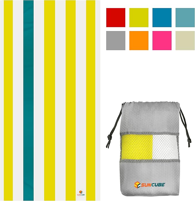 SUN CUBE Microfiber Beach Towel, Quick Dry Sand Free Beach Towel, Lightweight Compact Travel Swim Towel for Pool, Camping, Sand Resistant Packable Adult Towel - Yellow 60x30 Inches