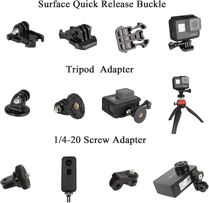 Universal Action Camera Accessory Kit for GoPro Hero 13 12 11 10 9 8 7 6 5 Go pro Max Insta360 X5/X4/X3 DJI OSMO Action 3 4 5 Pro AKASO APEMAN Sports Cam, Helmet Base Adhesive Tripod Adapter Mount