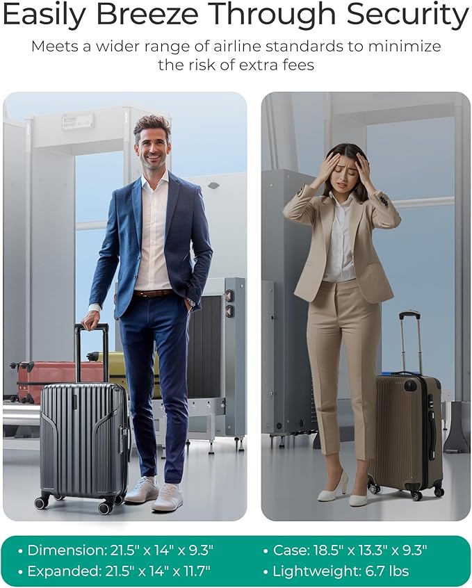BAGSMART Expandable Carry On Luggage 22x14x9 Airline Approved, Carry-On Suitcase with Spinner Wheels, Hardside Polycarbonate Rolling Travel Luggage with TSA Lock 20-Inch, Grey