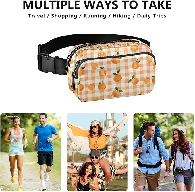 Orange Fruit Plaid Fanny Pack for Women Men Water Resistant Fashion Waist Packs with Adjustable Strap Belt Bag for Travel Workout Jogging Hiking 21219364