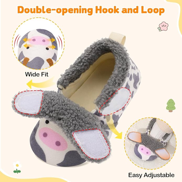 JOINFREE Toddler Slippers Boys Girls Adjustable House Shoes Barefoot Sock Shoes with Rubber Sole Baby Comfort Warm Indoor Outdoor Walking Shoe