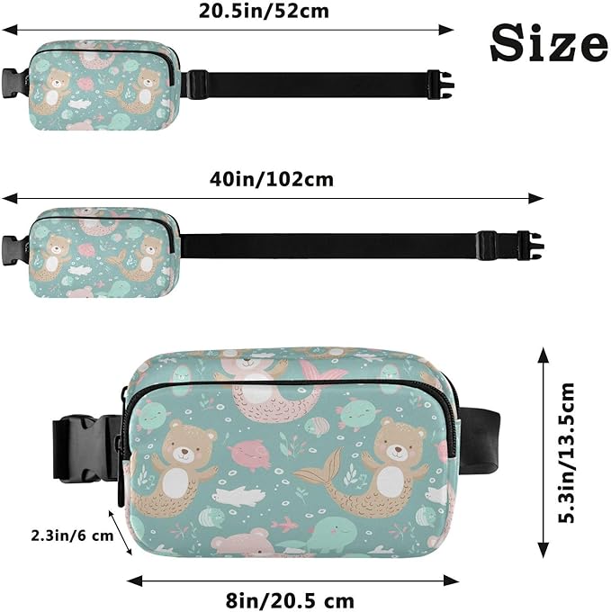 Kawaii Bear Mermaid Fanny Pack for Women Men Water Resistant Fashion Waist Packs with Adjustable Strap Belt Bag for Travel Workout Jogging Hiking 21220264