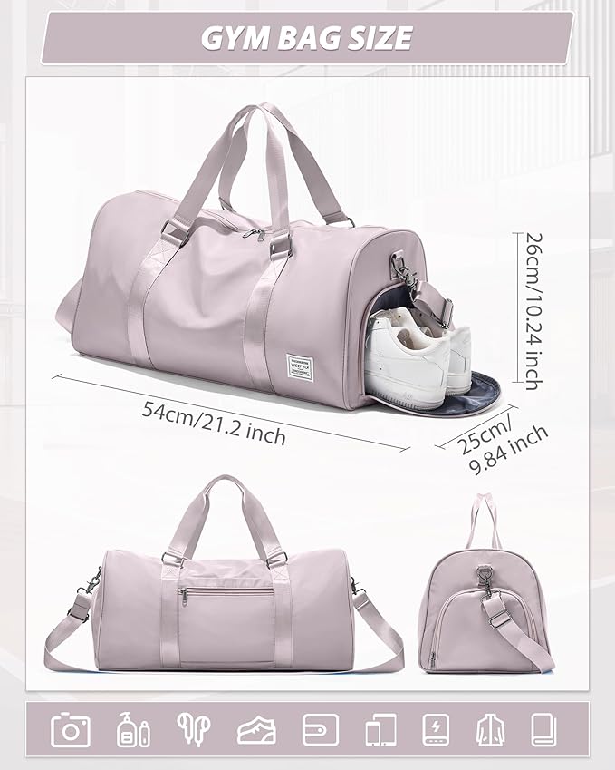 Gym Bag for Women Men with Shoe Compartment,Small Travel Duffle Bags for Traveling Overnight Weekender Bag Personal Item Travel Bag Large Sport Bag Workout Bag Pink