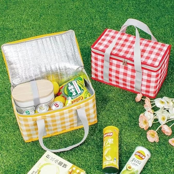 Insulated Picnic Bag Cooler Reusable, Beach Bag Cooler Bags with Zippered Top - Insulated Bag for Hot or Cold,Picnic Basket Collapsible, Picnic,Beach, Outdoor (13.8x7.9x7.9 in)