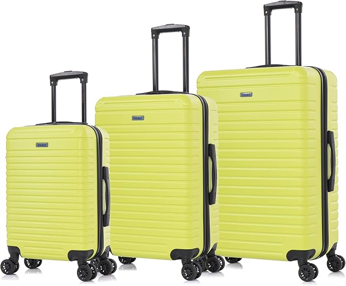 InUSA DEEP Luggage Set with Dual Spinner Wheels and Studs | Spacious Travel Suitcases with Ergonomic Handles | (20/24/28) 3 Piece Hardside Luggage Set | Greem