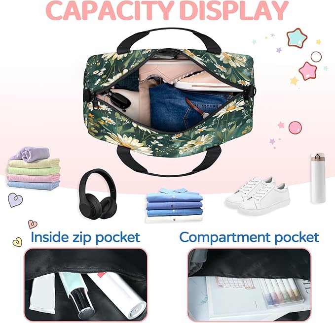 Spring Wildflower Travel Duffle Bag for Women Men, Overnight Weekender Bag, Carry on Tote for Sport Gym
