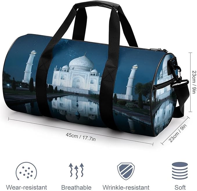 Sports Gym Bag for Women Men Travel Duffel Bag Tote Weekender Bag Taj Mahal Carry on Overnight Bag for Travel Swimming Fitness Workout Sports Duffle Bag