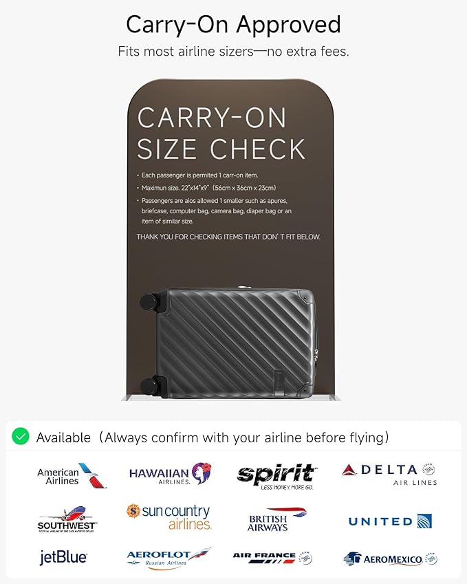LUGGEX Carry On Luggage 22x14x9 Airline Approved, KVC Expandable Polycarbonate Hard Shell Suitcase for Travelling (EX-Core, Charcoal Metallic, 20 Inch, 40L-44L)