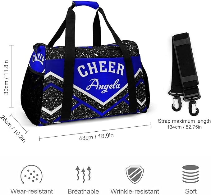 Cheer Navy Blue Cheerleading Black Crossbody Bag Waterproof Lightweight Duffel Bag Gym Dance Sport Perform Training Bag for Teens Women Men