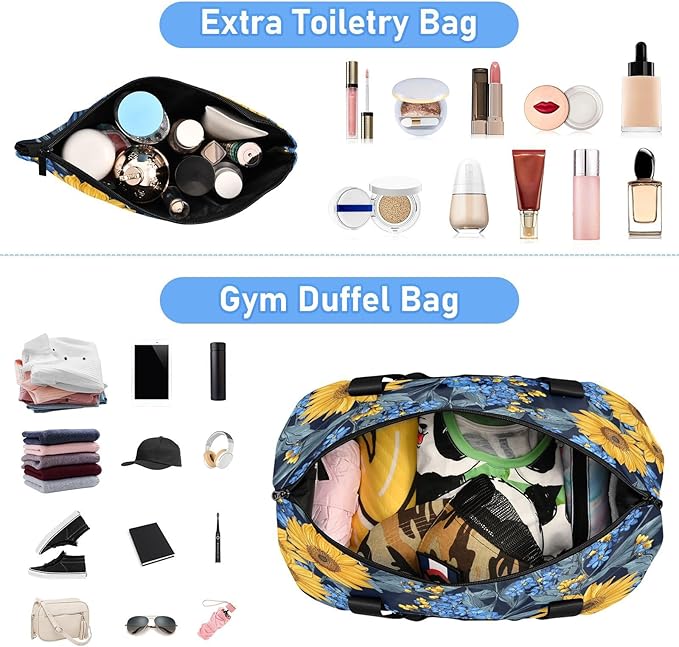 CEBUGI Sunflower Forget Me Sports Duffle Bags Extensible Gym Bag Wet and Dry Separate Portable Travel Duffel with Shoe Compartment & Wet Pocket