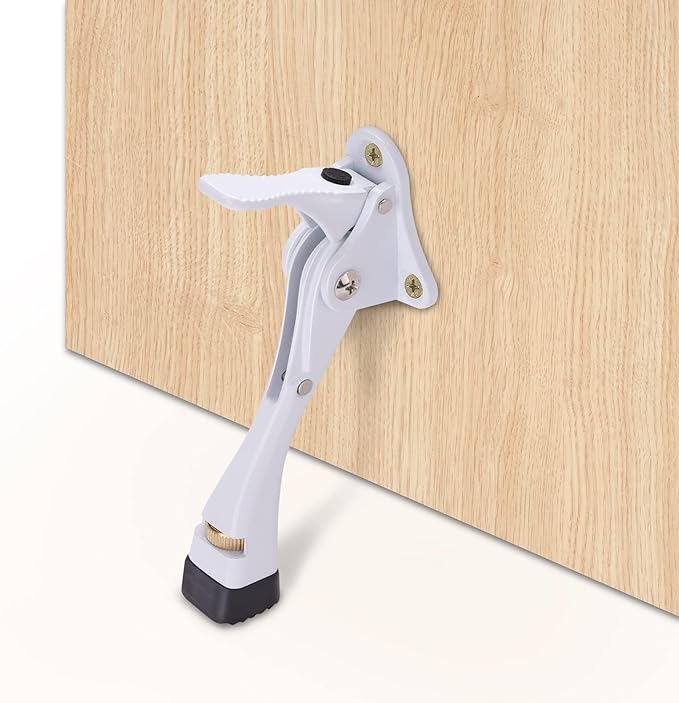 Gotega Door Stopper, 2 Packs Kickdown Door Stop with One Touch Adjustable Height and Rubber Tip 4 Inches, Heavy Duty Door Stops, Door Holder, Bottom of Door - White