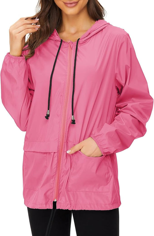 Zando Lightweight Rain Jacket Women Waterproof - Raincoat for Women Packable Rain coat Hooded Windbreaker for Travel Outdoor