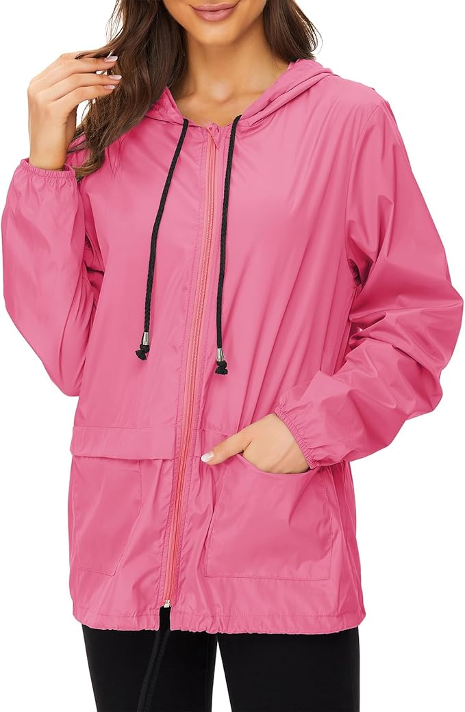 Zando Lightweight Rain Jacket Women Waterproof - Raincoat for Women Packable Rain coat Hooded Windbreaker for Travel Outdoor