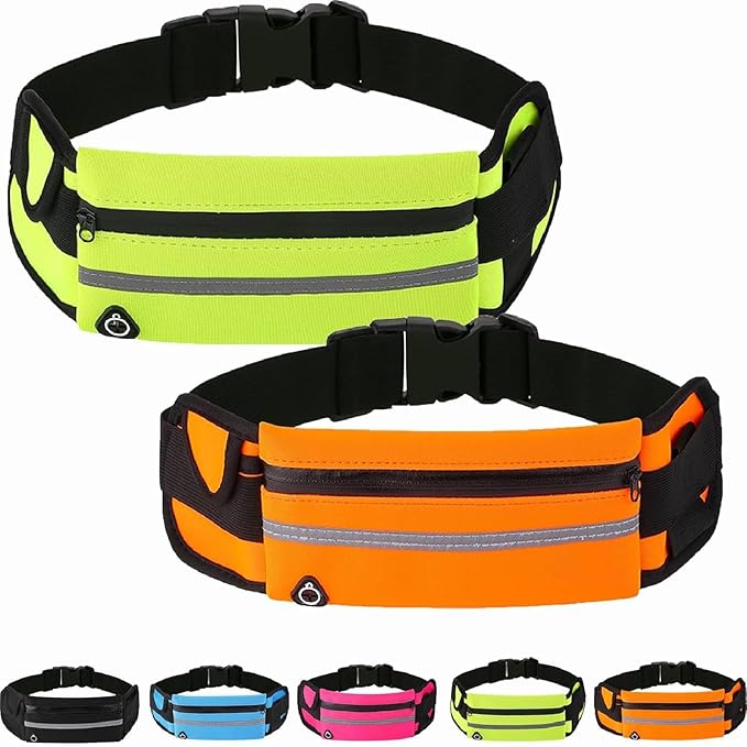 Anti-Theft Invisible Waist Bag, Multifunctional Outdoor Sports Waist Bag with Water Bottle Strap, Lightweight and Waterproof Money Belt (Green+Orange)
