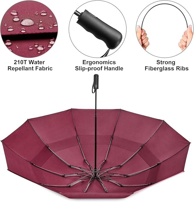 G4Free 42/46/54/62 Inch Large Golf Umbrella Compact Reverse Travel Umbrella 10 Ribs Windproof for Rain Double Canopy Automatic Open Close