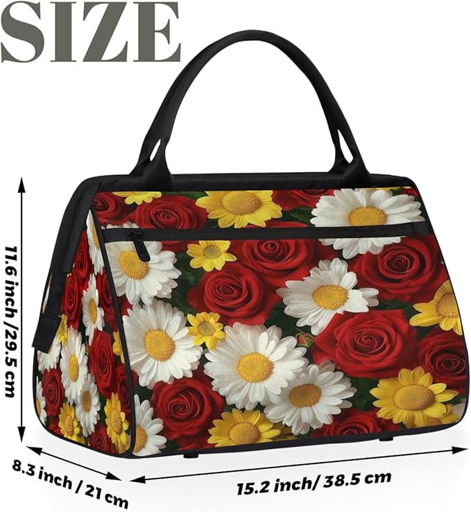 Multipurpose Duffle Bag, Waterproof Carry On Bag with Spacious Design, Red Roses Flower Gym Bags, 15.2x8.3x11.6in
