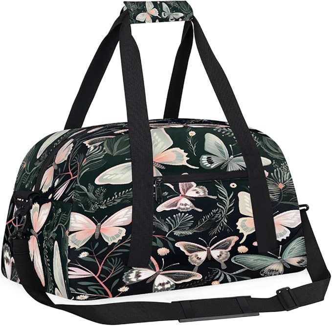 Sports Duffel Bags, Pink Green Butterfly Water-Resistant Gym Duffle Bag for Men Women, Lightweight Weekender Overnight Bag for Fitness, Workout, Travel