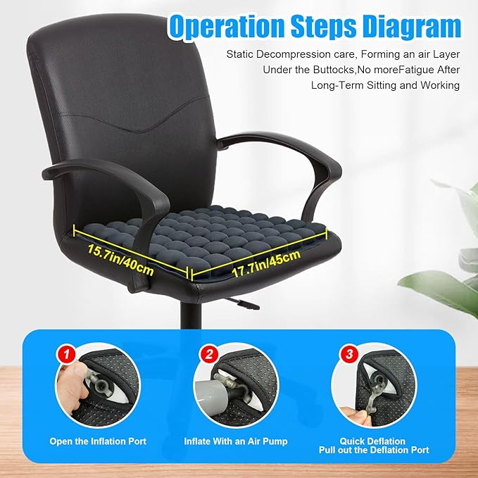 56 3D Air Cell Seat Cushion, Inflatable Travel Seat Cushion for Airplane,Office Chair, Wheelchair, Cars, Home Living, Comfortable Pressure Relief Tailbone Pain Relief (Black, 16"x18")
