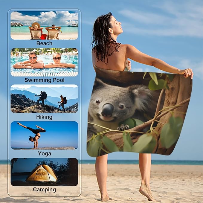 Cute Koala Tree Hole Beach Towel, Large Microfiber Quick Dry Lightweight Pool Bath Towels Sand Free Beach Blanket for Summer Cruise Yoga Camping Travel Vacation Essentials 31 x 61 in