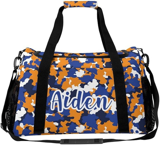 Camouflage Navy Blue Orange Camo Waterproof Duffel Bag Gym Dance Sport Perform Training Bag for Teens Adults Women Men Handheld Crossbody Travel Bag