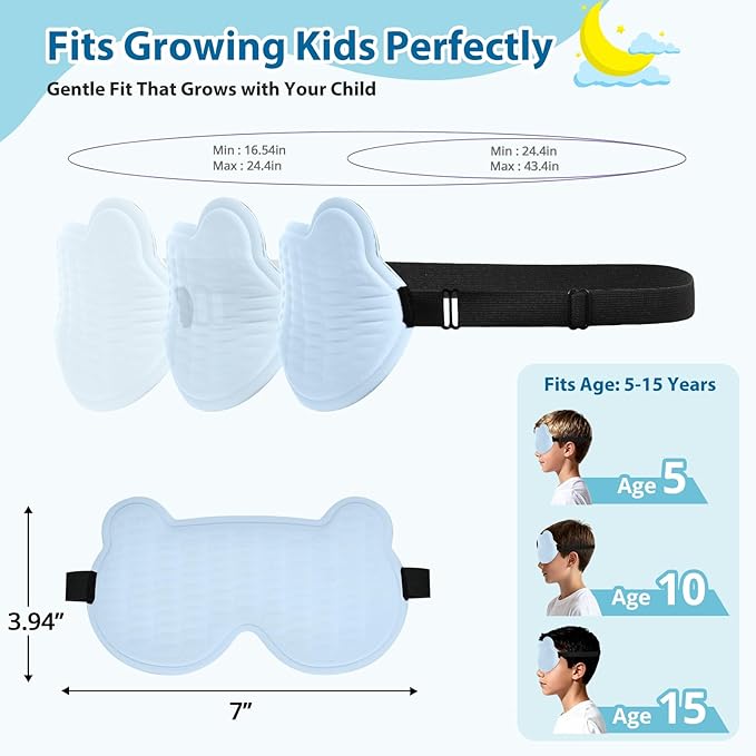 Kids Sleep Mask, 3D Sleeping Eye Mask for Kids with Adjustable Elastic Strap, Bear Shape Eye Cover with Memory Foam, Soft & Light-Blocking, Gift for Boys Girls Teens Age 5–15 (Blue)
