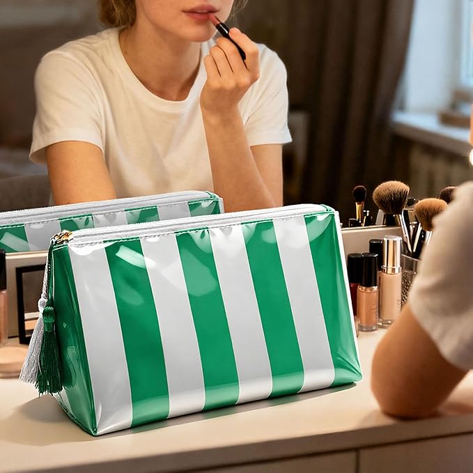Makeup Bag, Large Clear Coated Cosmetic Bags for Women Girls, Waterproof Travel Makeup Bag for Purse Organizer Zipper Pouch Beach Summer Vacation Essentials Gifts for Women