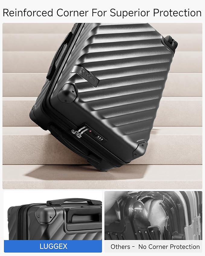 LUGGEX Carry On Luggage 22x14x9 Airline Approved, KVC Expandable Polycarbonate Hard Shell Suitcase for Travelling (EX-Core, Purple, 20 Inch, 40L-44L)