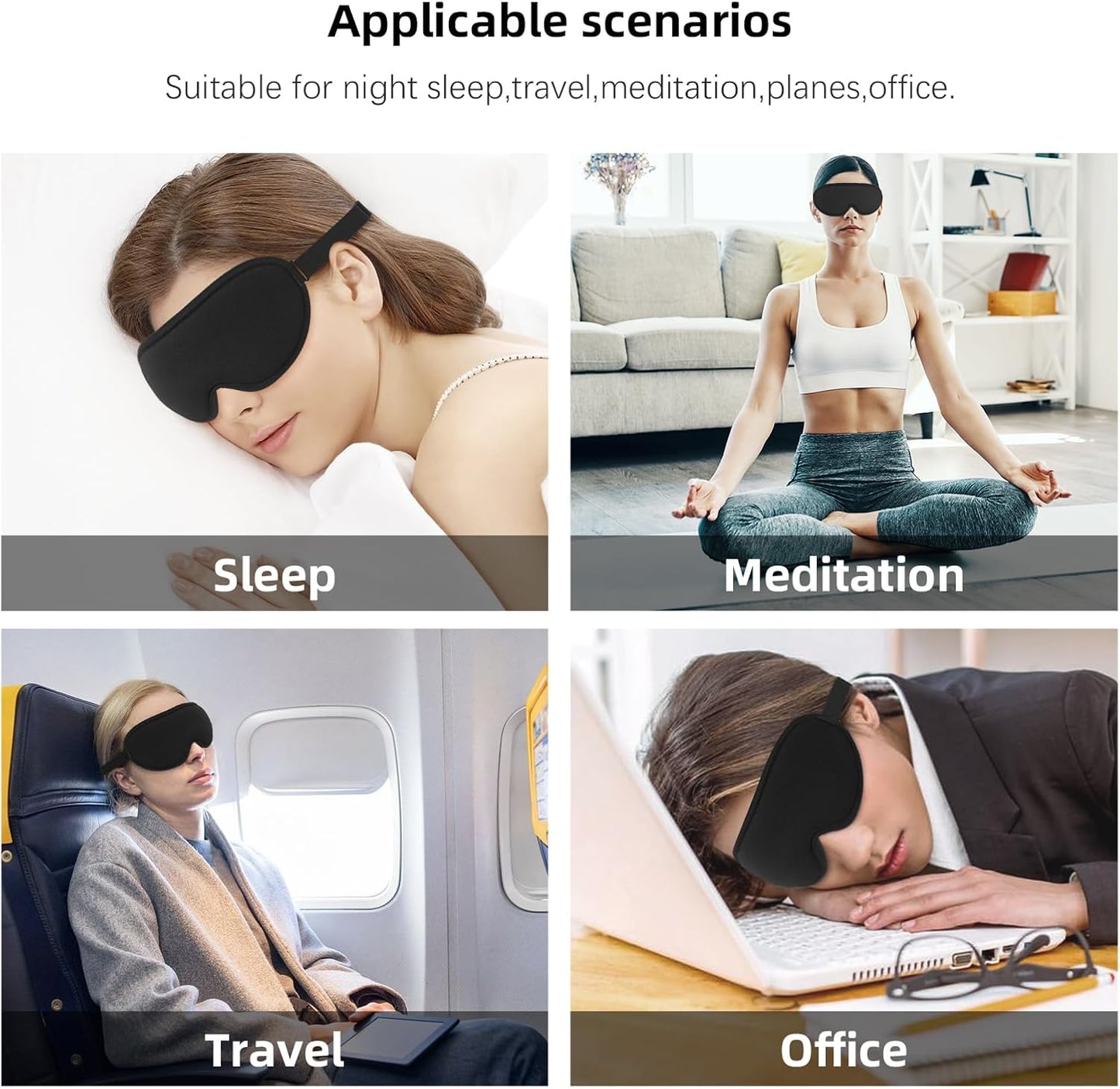Sleep Mask,3D Contoured Sleeping Mask,99% Light Blocking Eye Mask, Zero Eye Pressure Cup Blindfold for Men Women, with Adjustable Strap for Sleeping, Yoga,Traveling(Black)