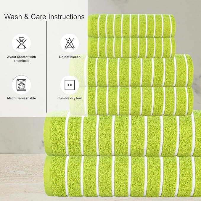 CASA COPENHAGEN Ecstatic 6Pcs 100% Egyptian Cotton Large Designer Towels Gift Set- Lime Green, 600GSM, 2Bath 2Hand 2Washcloths, Bath Towels for Bathroom Set for Women & Men