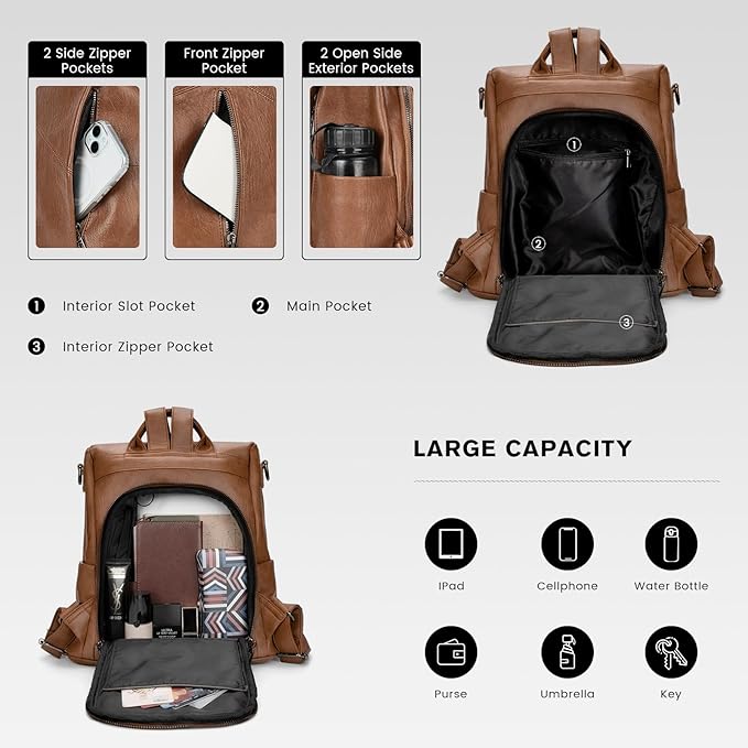 molshine Backpack,Fashion Casual Travel PU Leather Daypack Bag Shoulder Rucksack Handbags for Women HB041