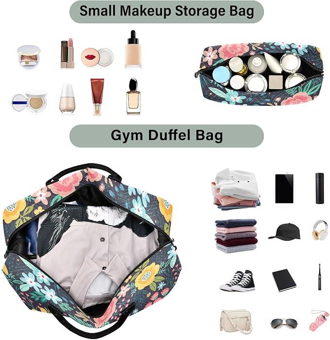Flower Quilted Travel Bags Weekender Duffle Bags With Toiletry Bag Carry on Overnight Duffels Yoga Gym Bag for Airplanes Business Sports