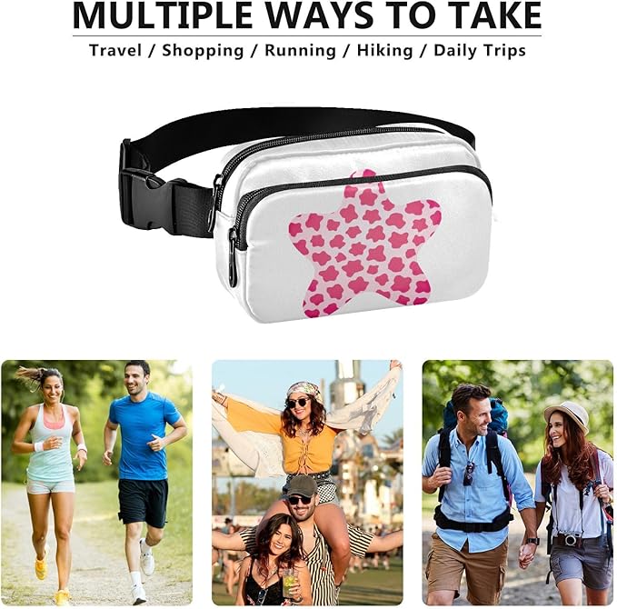 Pink Leopard Star Fanny Pack for Women Men Water Resistant Fashion Waist Packs with Adjustable Strap Belt Bag for Travel Workout Jogging Hiking 21218088