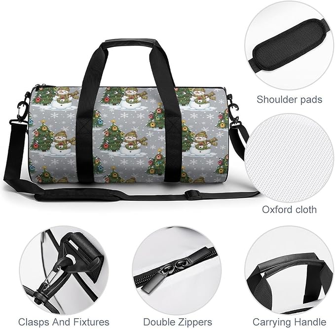 Unisex Foldable Gym Bag Christmas Tree Snowman Lightweight Travel Sports Bag Workout Yoga Dance Bags Overnight Weekender Bags