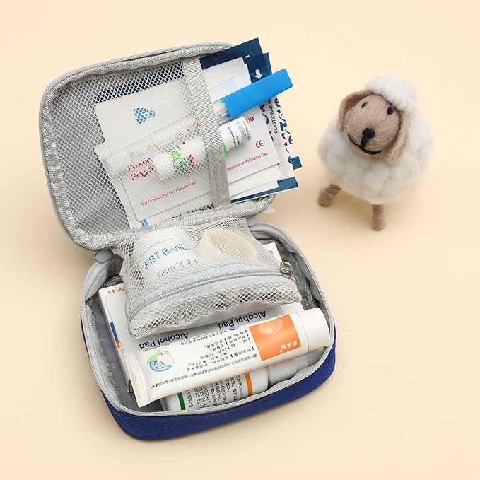 Small Empty First Aid Bag, Compact Travel Medicine Pouch Double Zippers Cute Pill Pocket for Travel Home,Blue