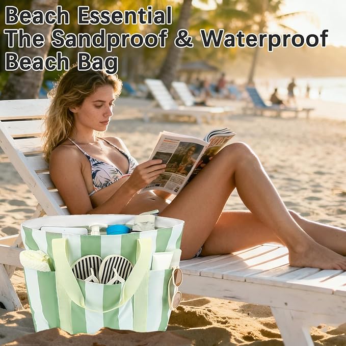 Fammart Waterproof Beach Bag for Women with Wet Pocket, Beach Tote Compatible with Stanley Cup for Pool Travel Cruise