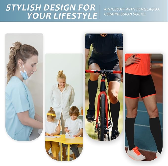 fenglaoda 3 Pairs Compression Socks for Women & Men Knee High Nurse Pregnant Cute Medical Running Travel Athletic