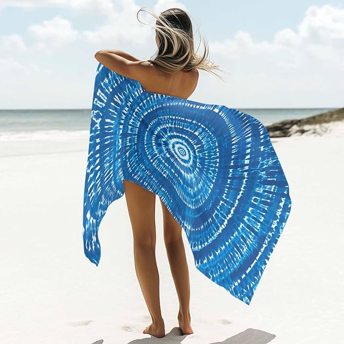 Blue Gradient Beach Towel 35" x 71" Abstract Tie-Dye Art Quick Dry Sand Free Pool Towels Soft & Absorbent Compact Towels Beach Accessories for Travel Bathroom Swimming Pool
