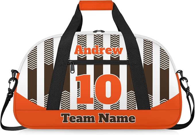 Basketball Soccer Gifts for Boys Girls - Custom Sports Duffle Bag, Personalized Name & Team Bag, Water-Resistant Gym Bag for Basketball, Soccer, Volleyball | Y-Brown Orange